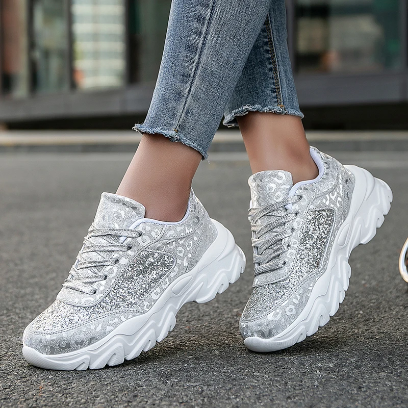 Shiny Rhinestone Women's Sneakers Shoes Fashion Thick Sole Sports