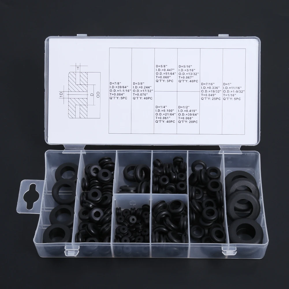 180pcs Rubber Grommet 8 Popular Sizes Grommet Gasket for Protects Wire
