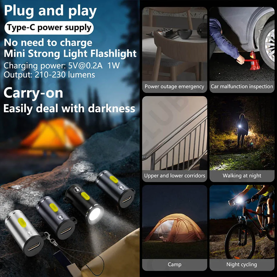 Schlüsselanhänger, hohe Helligkeit, LED-Mini-Taschenlampe, angetrieben durch Typ-C-Anschlüsse, kleine LED-Licht-LED-Taschenlampen, perfekt für den Einsatz auf Reisen – Detail 5