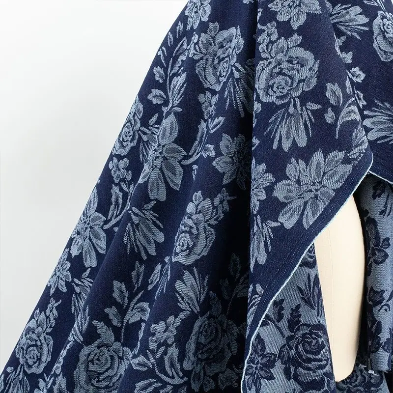 Chinese Style Fabric Washed Jacquard Denim Figured Cloth Clothing Clothes Coat Designer Fabric Embroidery