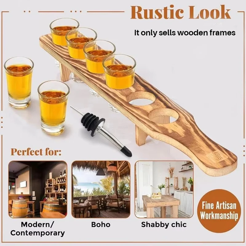 Wine Glasses Stand Wooden Drink Serving Tray With 6 Glasses Glass Cup Rack Tequila Glass Holder Serving Tray For Bar 3