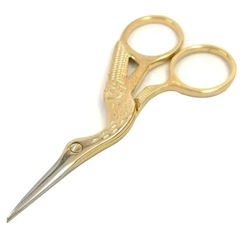 Gold Vintage Stork-Shaped Steel Scissors Craft Art Tool Kits Embroidery Sewing Trimming Dressmaking Shears Cross Stitch Carbon