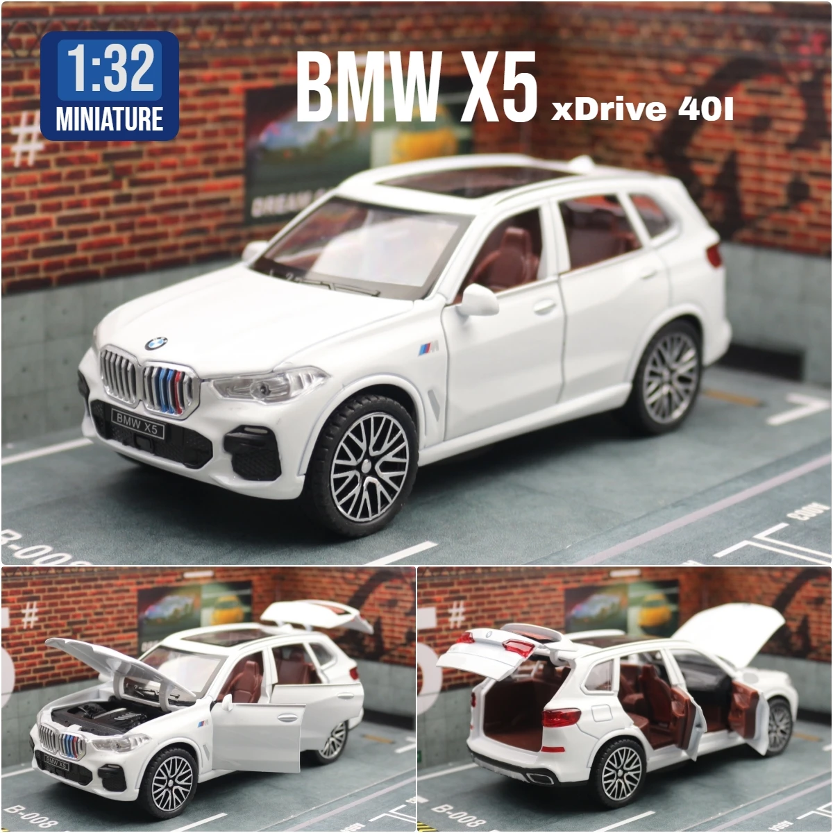 1/32 BMW X5 SUV Toy Car Model Diecast Metal Vehicle Miniature Sound & Light Pull Back Collection Gift for Children Boys Kid 5