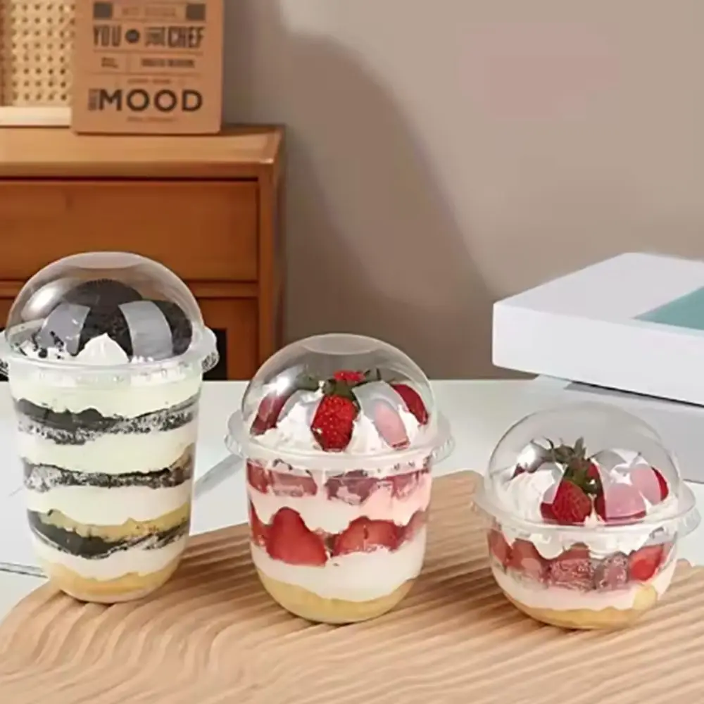 50pcs 250/360/500ML Disposable Cake Cup U Shaped Transparent Ice Cream Cup Plastic with Dome Lid Dessert Business
