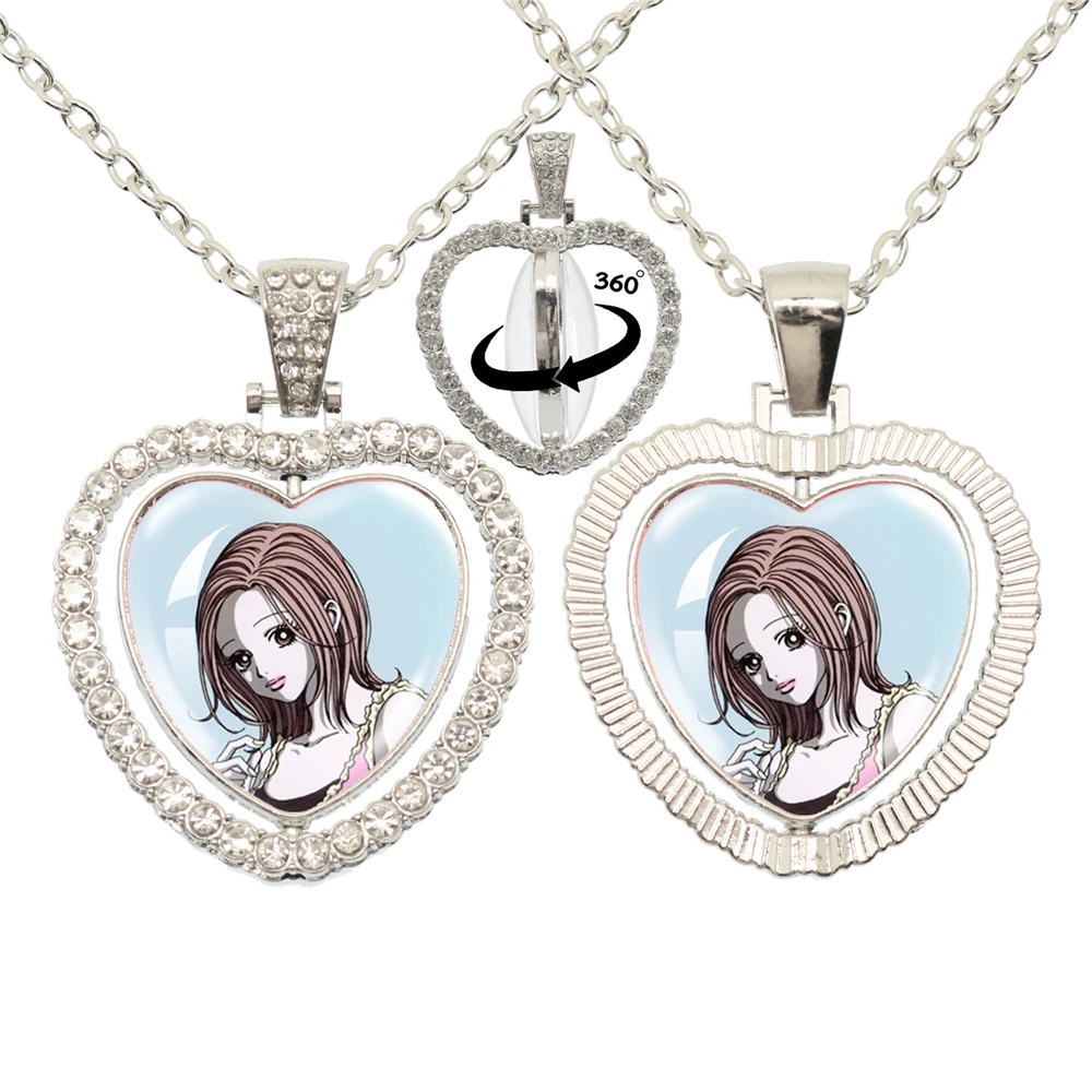 Nana Anime Glas-Herz-Anhänger, doppelseitige Halskette, 360-Grad-Drehung, Cosplay, Modeaccessoires, Schmuck – Detail 21