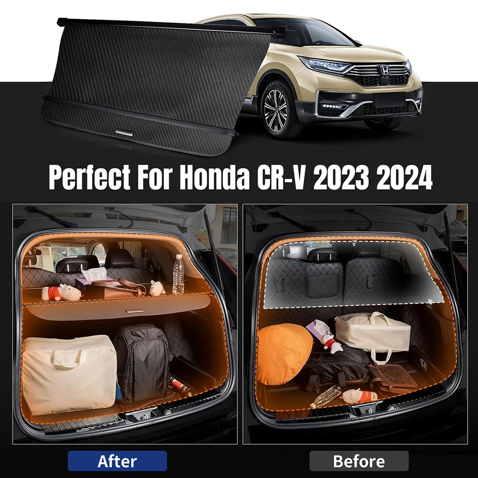 Natwee Retractable Cargo Cover For Honda CR-V 2023 2024 - Black Carbon Fiber Texture, Trunk Privacy Shade