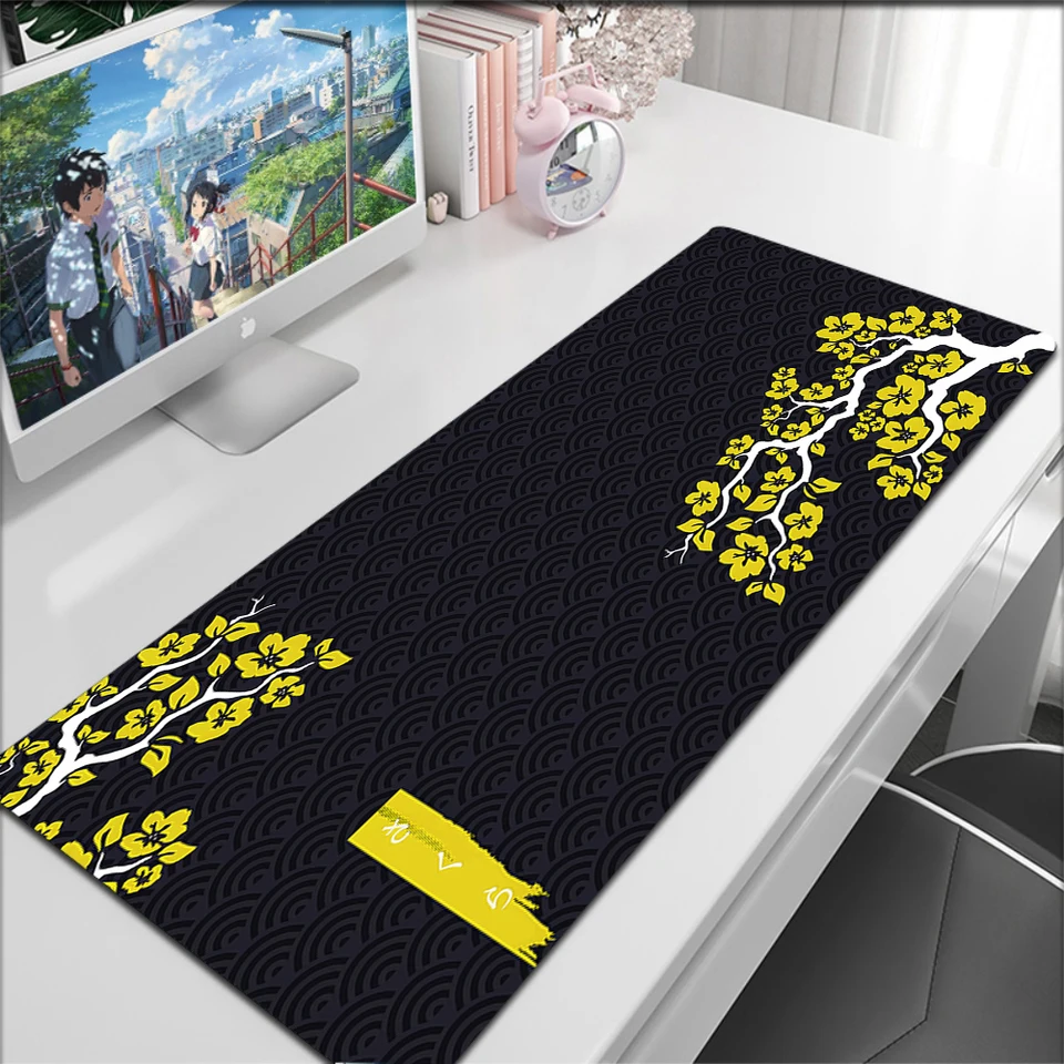 Alfombrilla De Ratón XXL Gaming 800x300 Mm - Diseño Flores De Cerezo Japonés, Superficie Suave Y Base Antideslizante