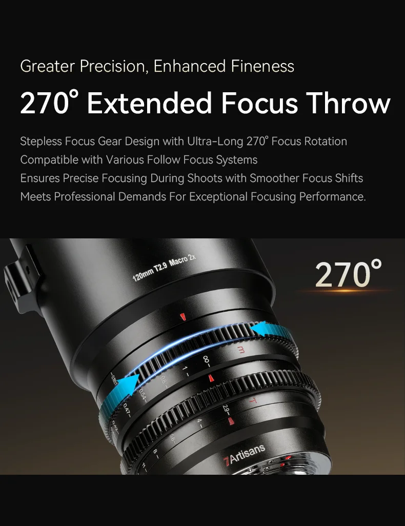 7artisans 120mm T2.9 매크로 2배 스펙트럼 시리즈 프라임 시네마 렌즈 (캐논 RF R6, 레드, E A7m4 FX3, 라이카 SL, 시그마 FP, 니콘 Z Z9 호환)