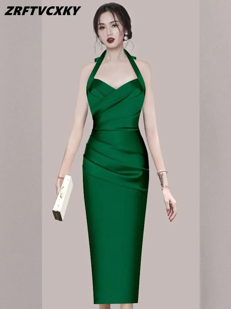 

New Women Temperament Party Dresses Summer Sexy Off Shoulder Neck-Mounted Sheath Bodycon Dress Ladies High-End Banquet Vestidos