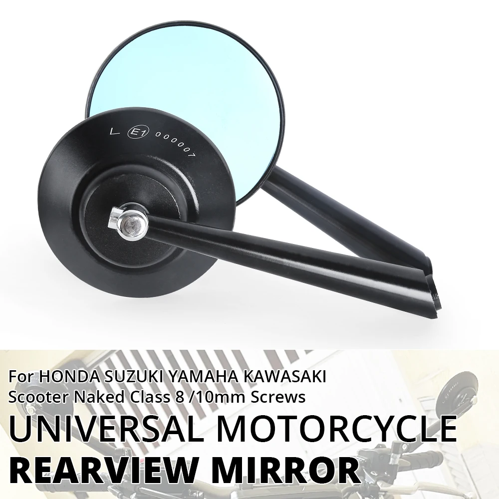 

8mm 10mm Universal For HONDA SUZUKI YAMAHA KAWASAKI Motorcycle Rearview Mirror Scooter Naked Class Round Blue Lens Side Mirror