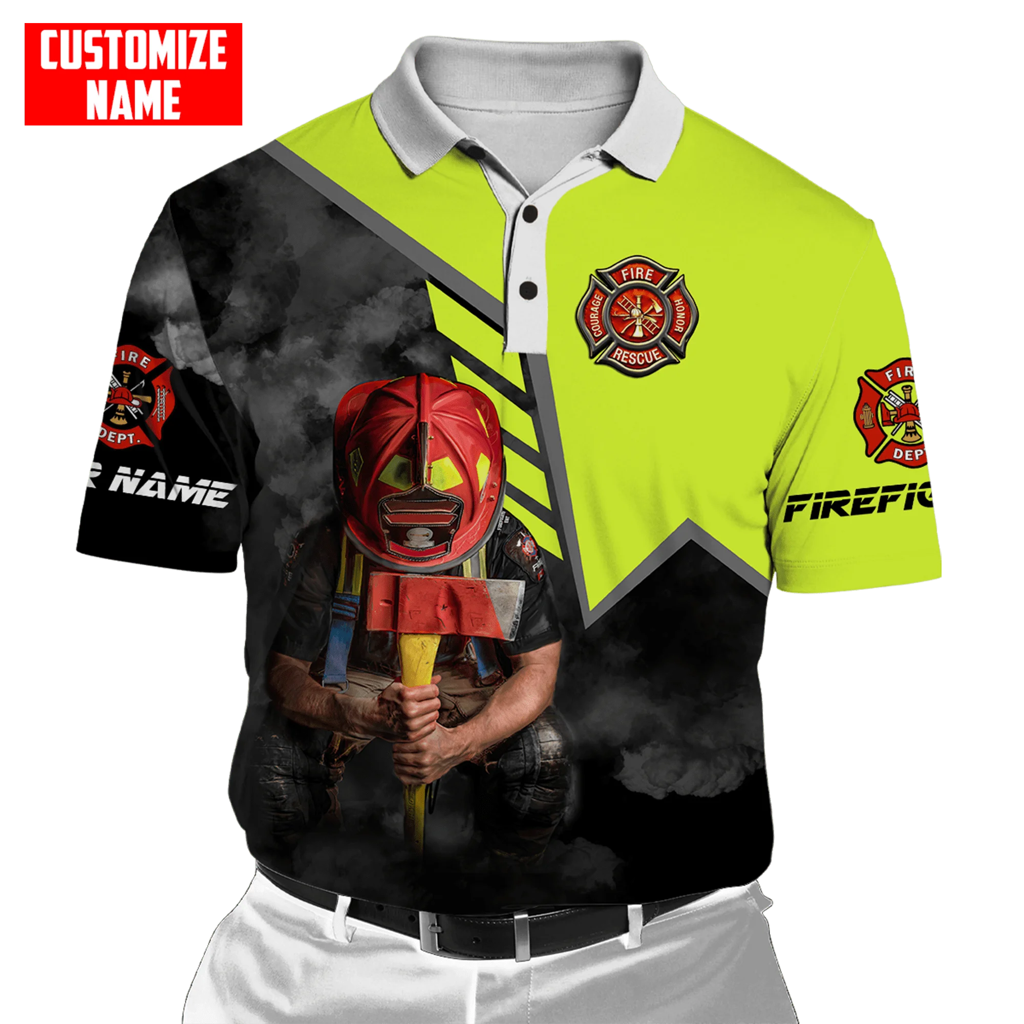 Personalisierter Name Brave Firefighter 3D-gedrucktes Herren-Poloshirt Sommer Kurzarm-T-Shirt Street Casual POLO-Shirt Tops WK10 – Detail 15