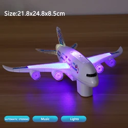 Musical Light - Up Electronic Airplane Toy with Autopilot and Obstacle Avoidance (WHITE)