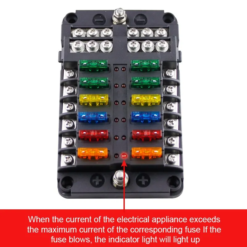 Car Boat Fuse Box Holder With 6 Ways 12 Ways Blade Fuse Holder Block Warning Indicator 12V 36V Power Distribution Panel Board fuse box holder fuse holder fuse box power distribution block marine fuse block