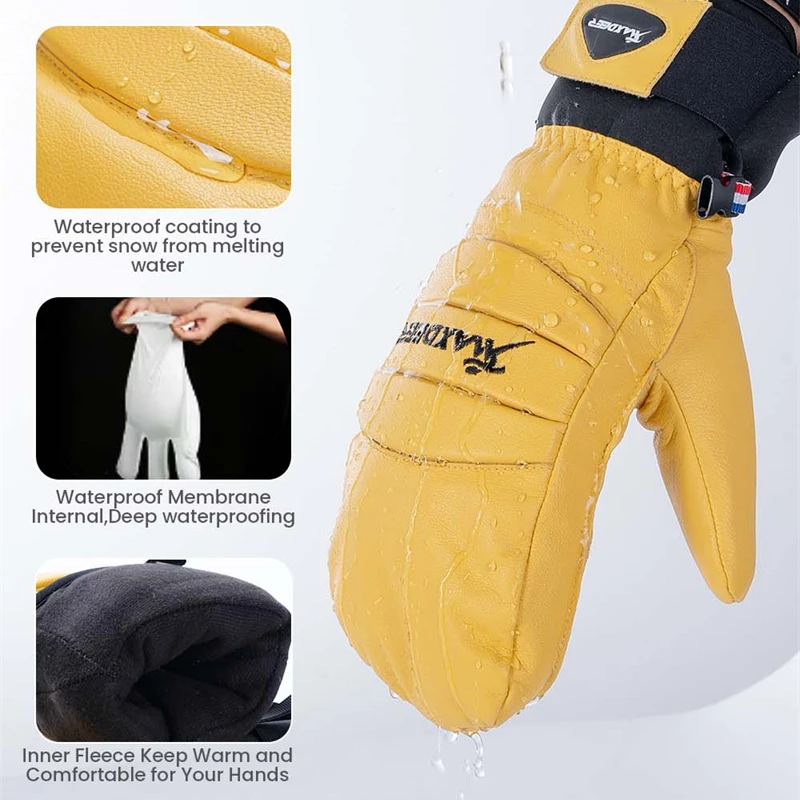 Ski Gloves Snowboard Mittens Men Women Winter Thermal Snow Gloves Leather Waterproof Anti Wear for Skiing Snowmobile Motorcycle 3