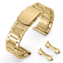 Stainless Steel Curved End Strap with Folding Buckle - Elegant Business Watch Band - 22mm (Gold)