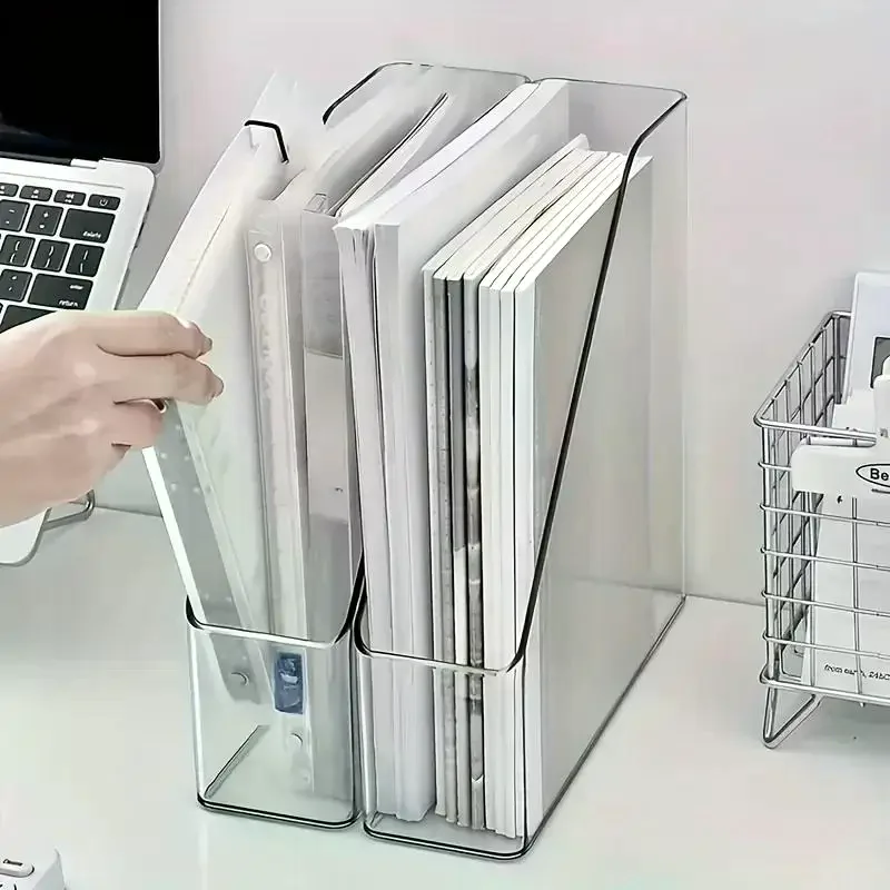 Portadocumenti da scrivania trasparente in PET, contenitore verticale per archiviazione, vassoio portaoggetti, organizer per carta, libri e riviste, per casa e ufficio - immagine 4