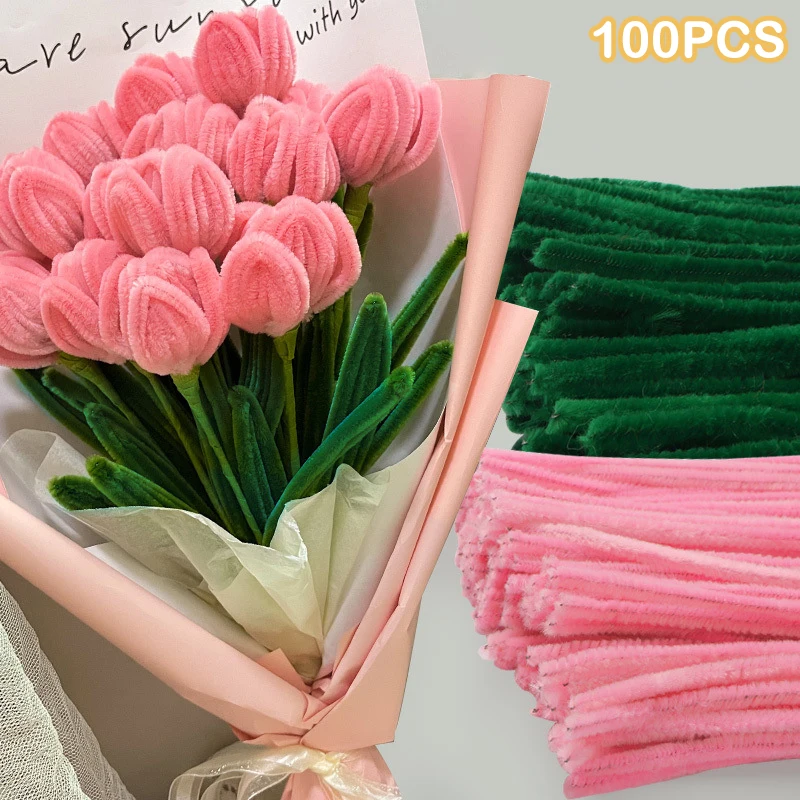 100PCS Colorful Chenille Stem Twisted Rod Wool Root Fluffy Bar Iron Wire DIY Handcraft Twisting Decorations Pipe Cleaners Plush chenille stems