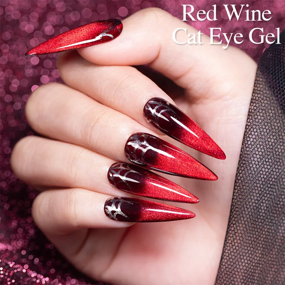 Description Picture 5 of item7.5ML Super Shiny Ruby Red Cat Magnetic Gel Nail Polish Wine Red Cat Eye Gel Soak Off Semi-Permanent Nail Varnish For Manicure