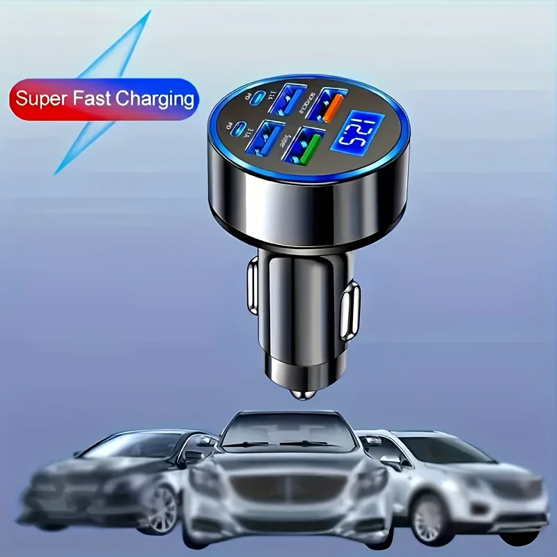 Caricabatterie Auto 6-in-1 66W, 4 Porte USB + 2 Porte Type-C, Doppio PD3.0, Caricatore Portatile Sicuro per Telefono - Image 2
