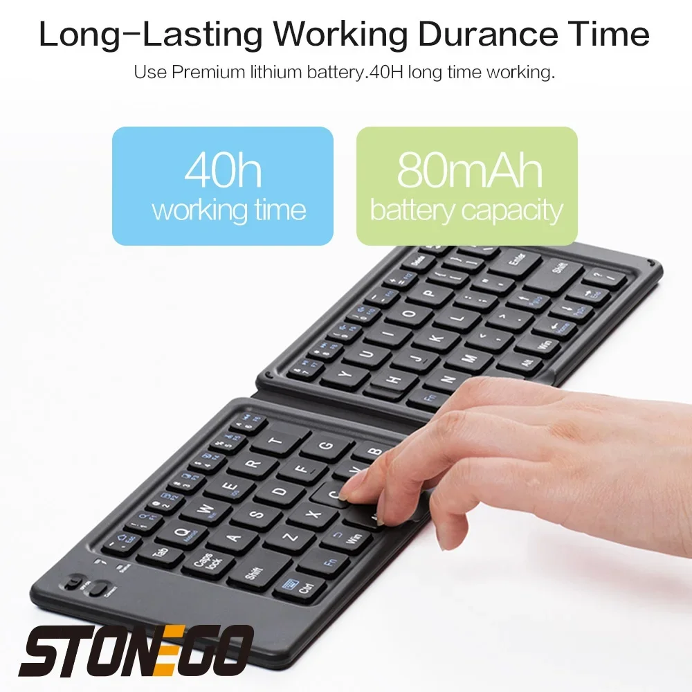 STONEGO Foldable Bluetooth Keyboard Portable Wireless Keyboards with Rechargeable Ultra Slim Folding BT Silent Key Board