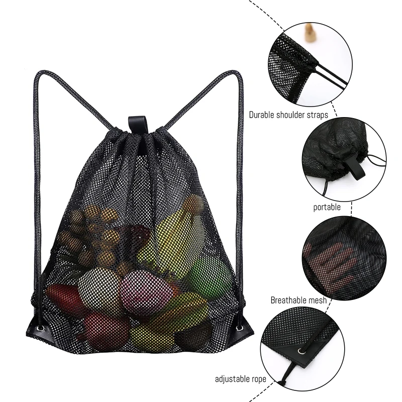 Portable Multifunctional Drawstring Mesh Bags Gym Sports Basketball