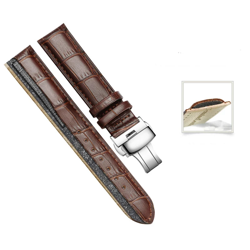 Elegant Butterfly Buckle Leather Watch Strap - Premium Universal Fit