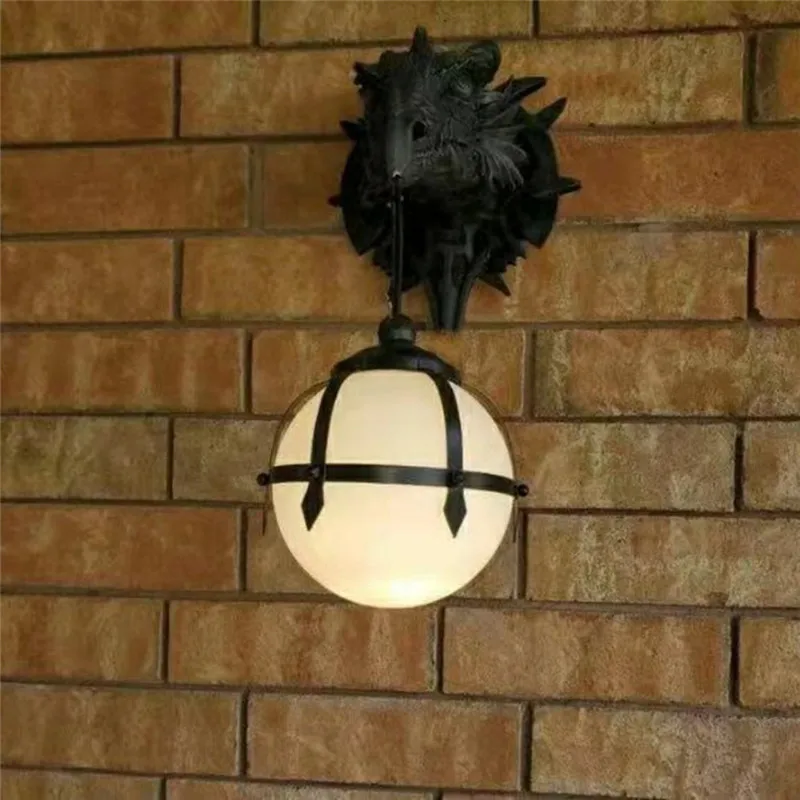 LED Dinosaur Hanging Lamp Lantern Industrial Style Resin Dragon Head Crafts Halloween Wall Decoration