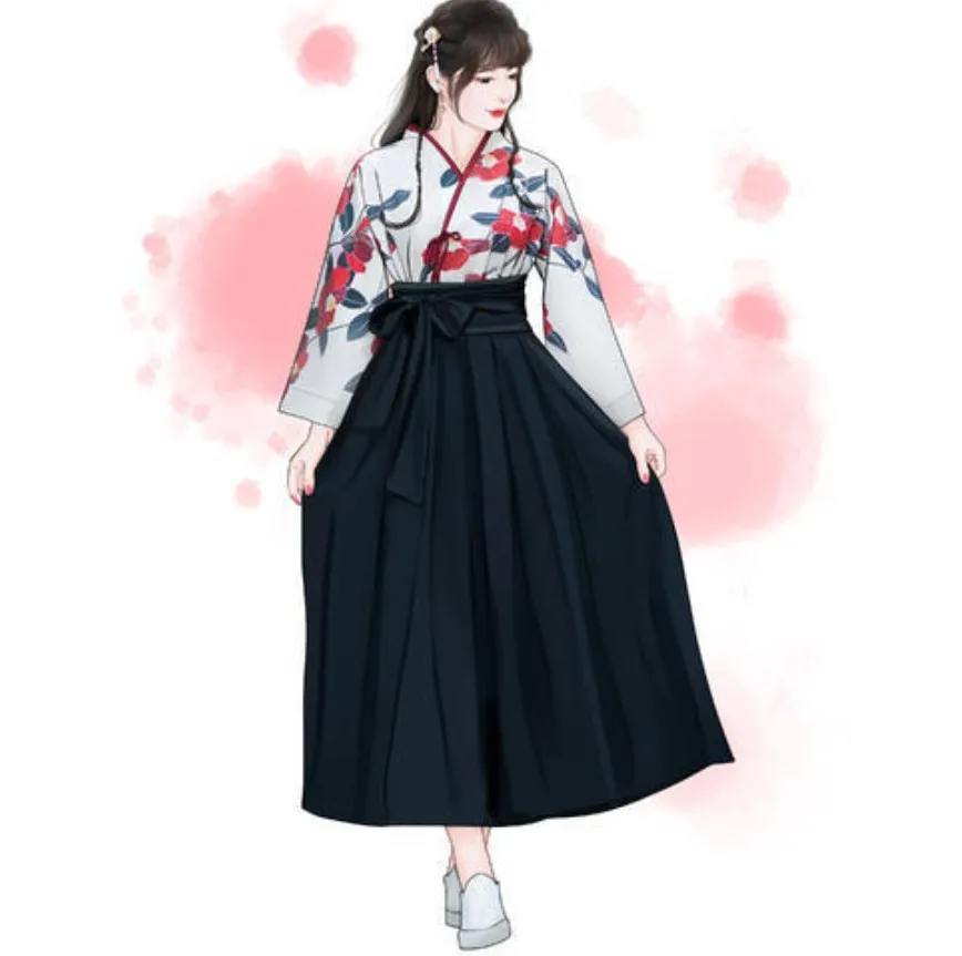 Japanese Kimono Cardigan Japanese Kimono Japanese Kimono Shirt Kimono Sakura Girl Japanese Style Floral Print Vintage Dress Woman Oriental Camellia Love Costume Haori Yukata Asian Clothes