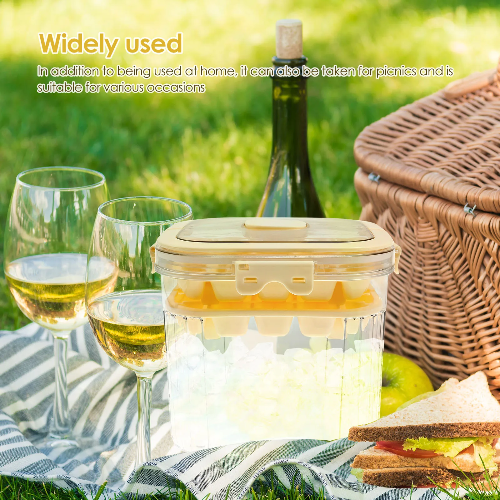 5L Plastic Ice Cube Storage Bucket with 48 Grids Mold Tray Large Capacity Ice Cube Container Outdoor Camping Portable Bucket
