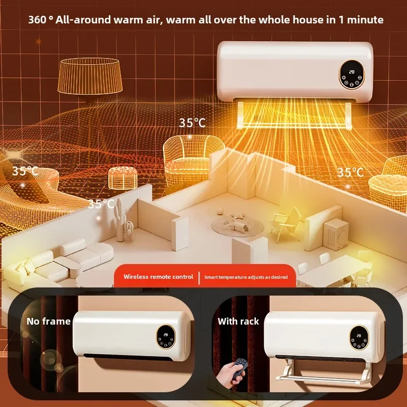Wall-Mounted Bathroom Heater Energy-Saving Warm Air Blower Safety Shutdown Bedroom Heating Fan for Home