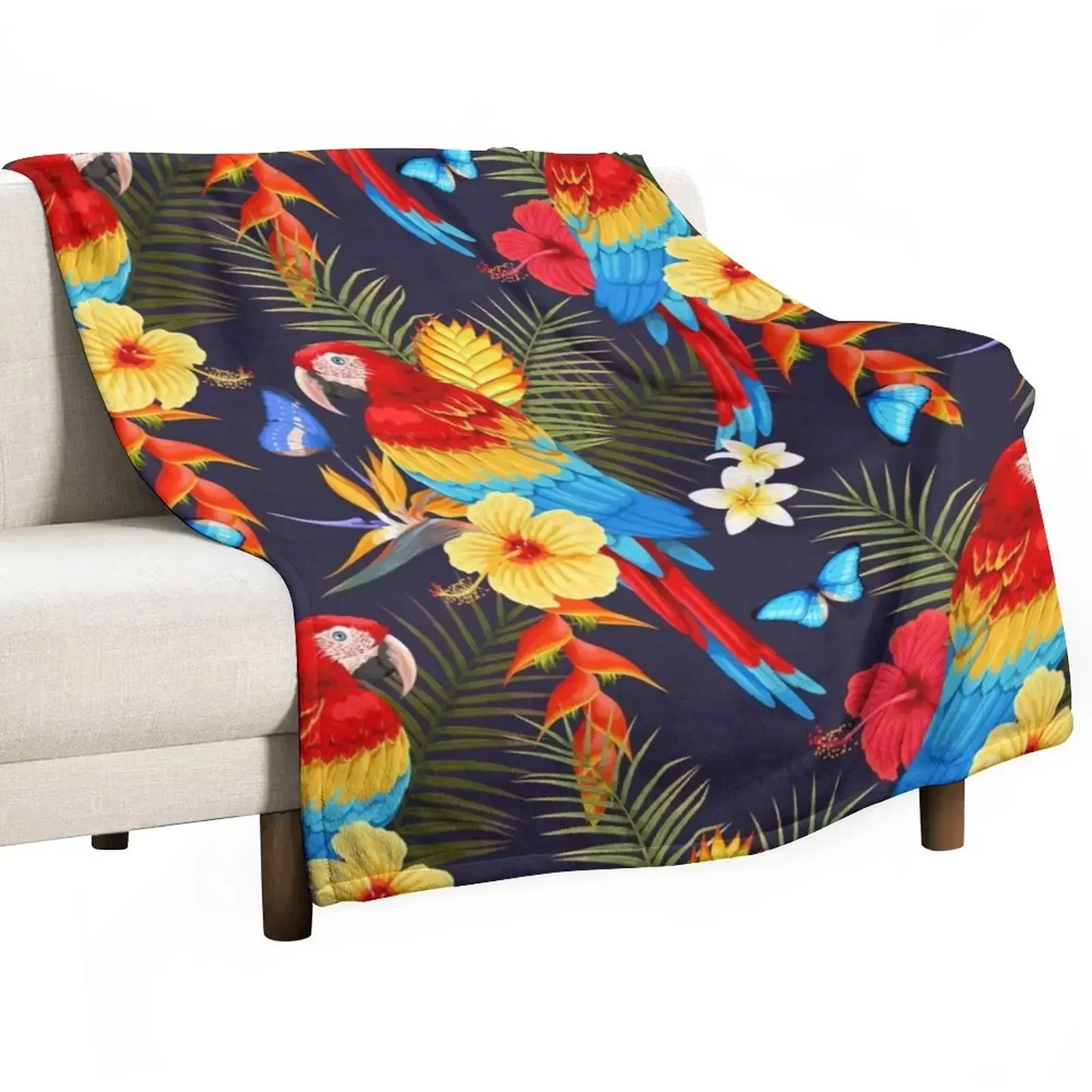 

Wild Macaws Painting (Black) - Exotic Tropical Birds - Colorful Parrots Throw Blanket christmas gifts Extra Large Throw Blankets