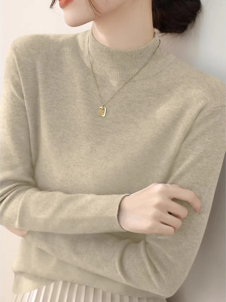 سترة نسائية بياقة مدورة من AOSSVIAO موضة 2025 بلوزات نسائية محبوكة بلون سادة وأكمام طويلة سترة بطبقة أساسية