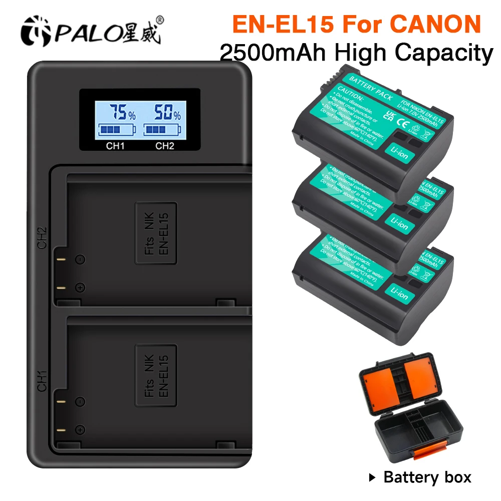 

PALO EN-EL15 EN-EL15A ENEL15 EL15A Battery for Nikon D7000 D7100 D7200 D850 D750 D7500 D810 D500 D800 D610 D600 EN-EL15B Battery