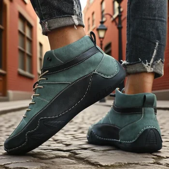 جديد الخريف اليدوية جلد الرجال الأحذية تصميم SneakersNew العنصر اللون منعت لينة وحيد المشي حذاء موضة تنفس الأحذية العارية 6