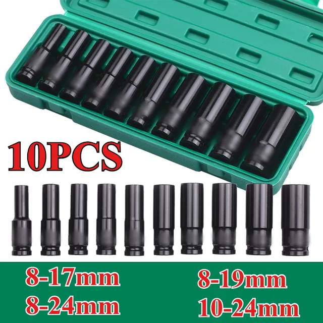 1/2 นิ้วไดรฟ์ 6 จุดชุดซ็อกเก็ตผลกระทบไดรฟ์เมตริกประแจซ็อกเก็ตซ็อกเก็ตผลกระทบลึกประแจลมหัวยางเครื่องมือกําจัด 1