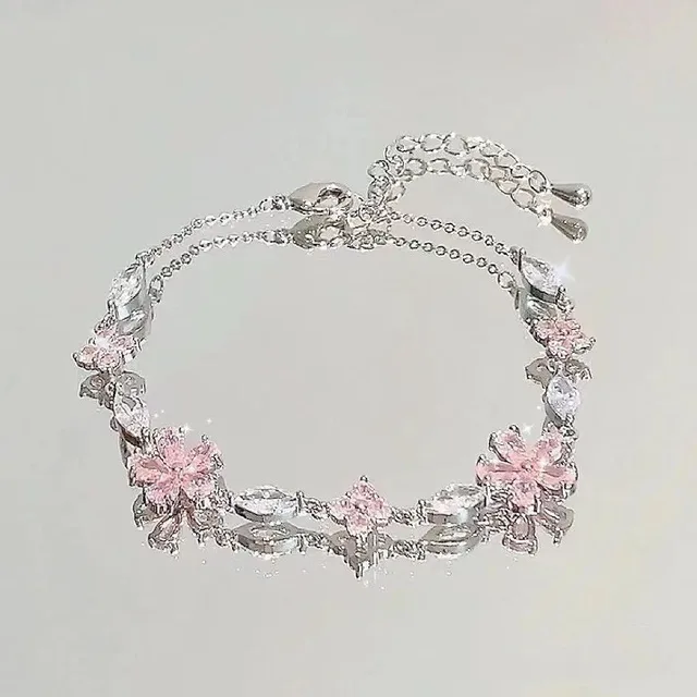 Bracelet en alliage de zinc, bracelet fleur en zircon étincelant, bracelet fait main en alliage pour usage quotidien, accessoire de mode pour soirée