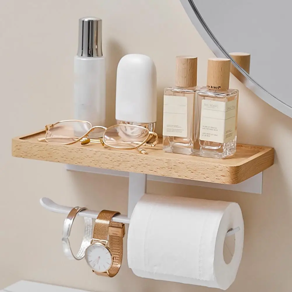 Wooden Tissue Rack Punch Free Wood Bathroom Toilet Wall Hanging Paper Roll Holder Tool Tissue Roll Hanger Hardware For Home Dorm