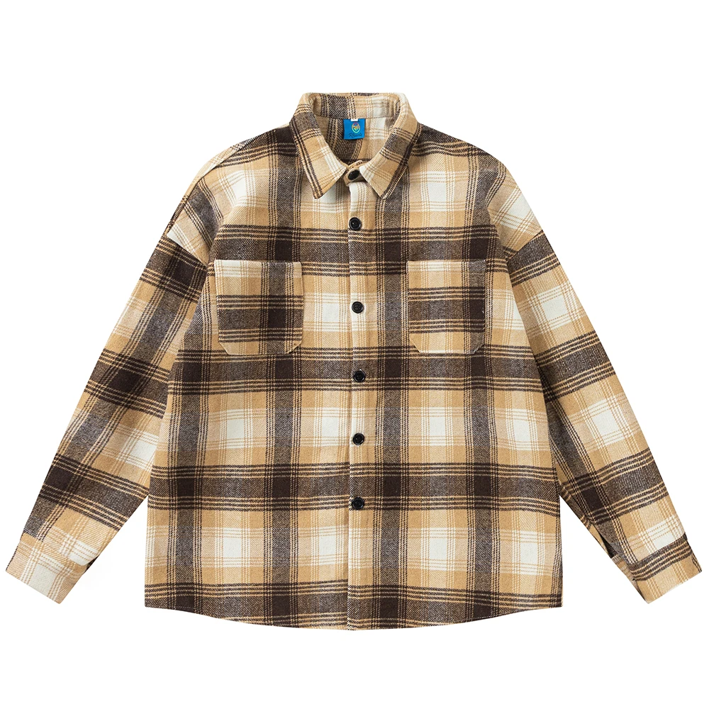 

Большая клетчатая фланелевая рубашка, осенняя мужская рубашка с отложным воротником в стиле Харадзюку, верхняя одежда, куртки