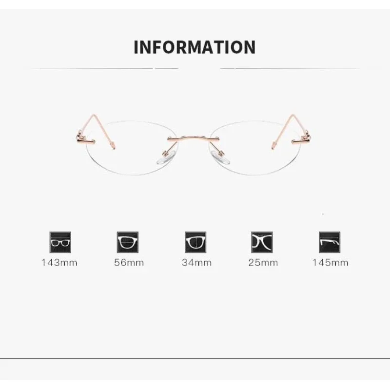 Small Oval Photochromic Myopia Glasses Women Men Fashionable Frameless Minus...