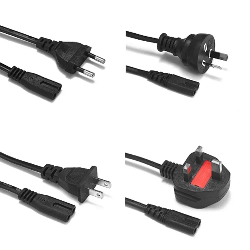 Universal AC Power Cord 2-Pin IEC C7 Figure-8 Cable, 1.5m Length