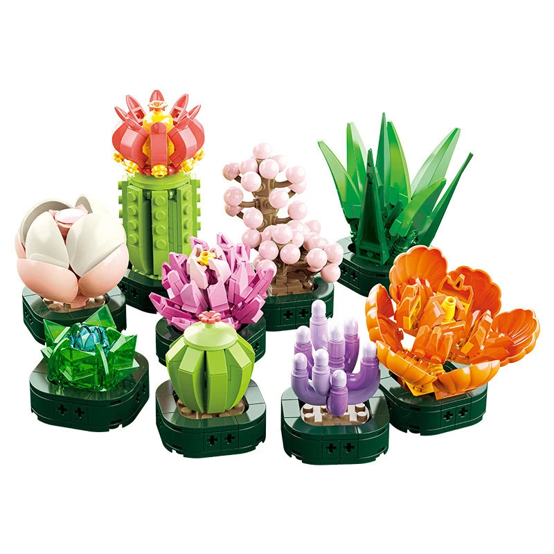 

DIY Flower Bouquet Lily of The Valley Succulent Plant Potted MOC Building Blocks City Romantic Home Decoration Toys for Girls