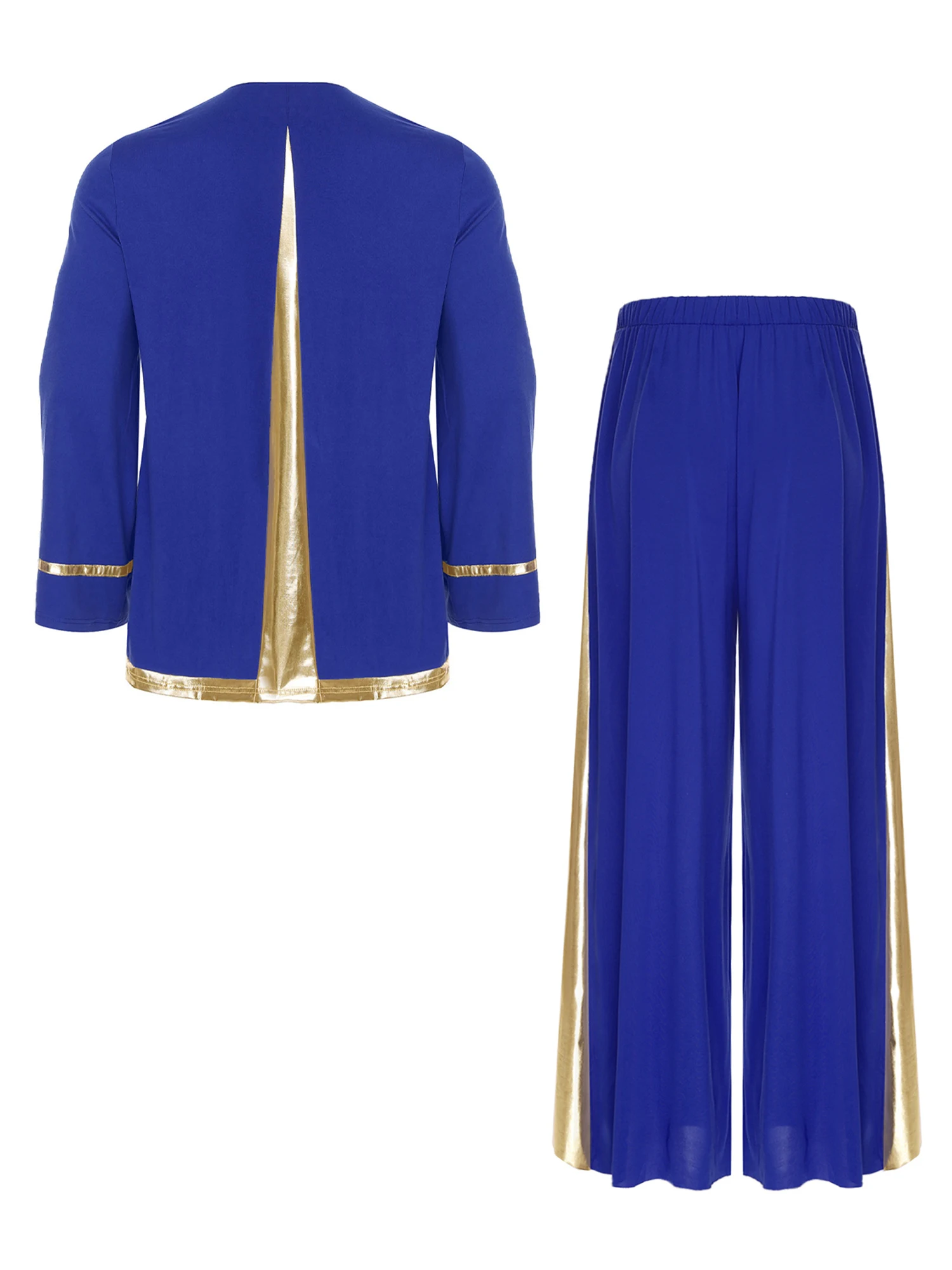 Men Church Choir Worship Praise Dance Costume Metallic Shiny Cross Tops Pants Halloween Carnival Pastor Priest Cosplay Clothes - 2