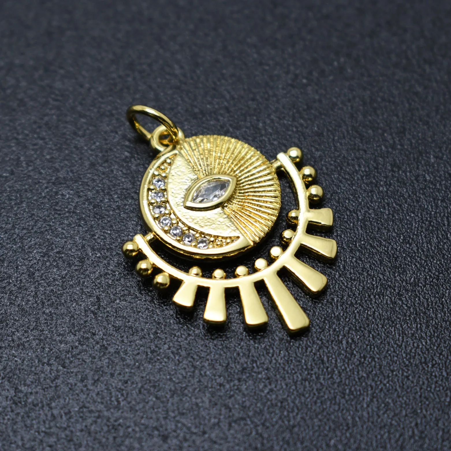 

Unique Design Gold Plated CZ Setting Metal Sun Moon Human Universe Evil Eye Pendant for Men Women Necklace Making Findings