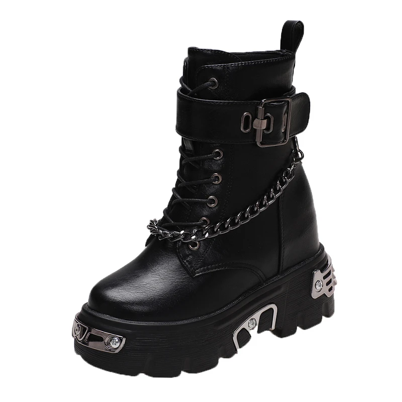 F2 インテック➕ヒールパーツ　送料込み Women Leather Platform 2022 New Chain Ankle Boots Winter