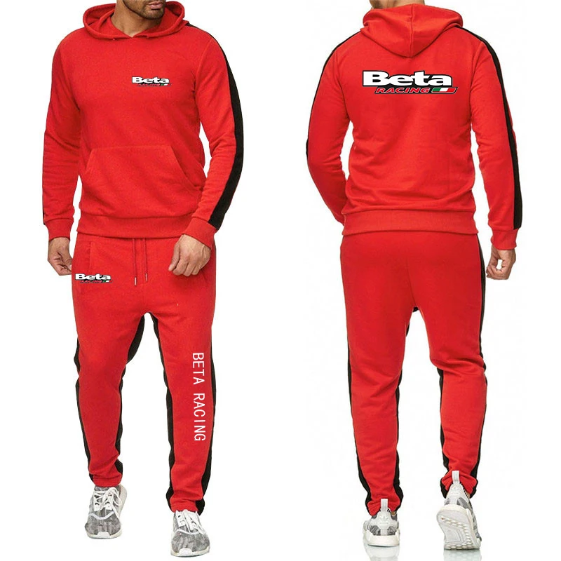 2023 New Men's Printing Beta Racing Motocross Motorcycle Fashion Solid Cotton Tracksuit Casual Hoodies Sport Pants 2-Piece Set
