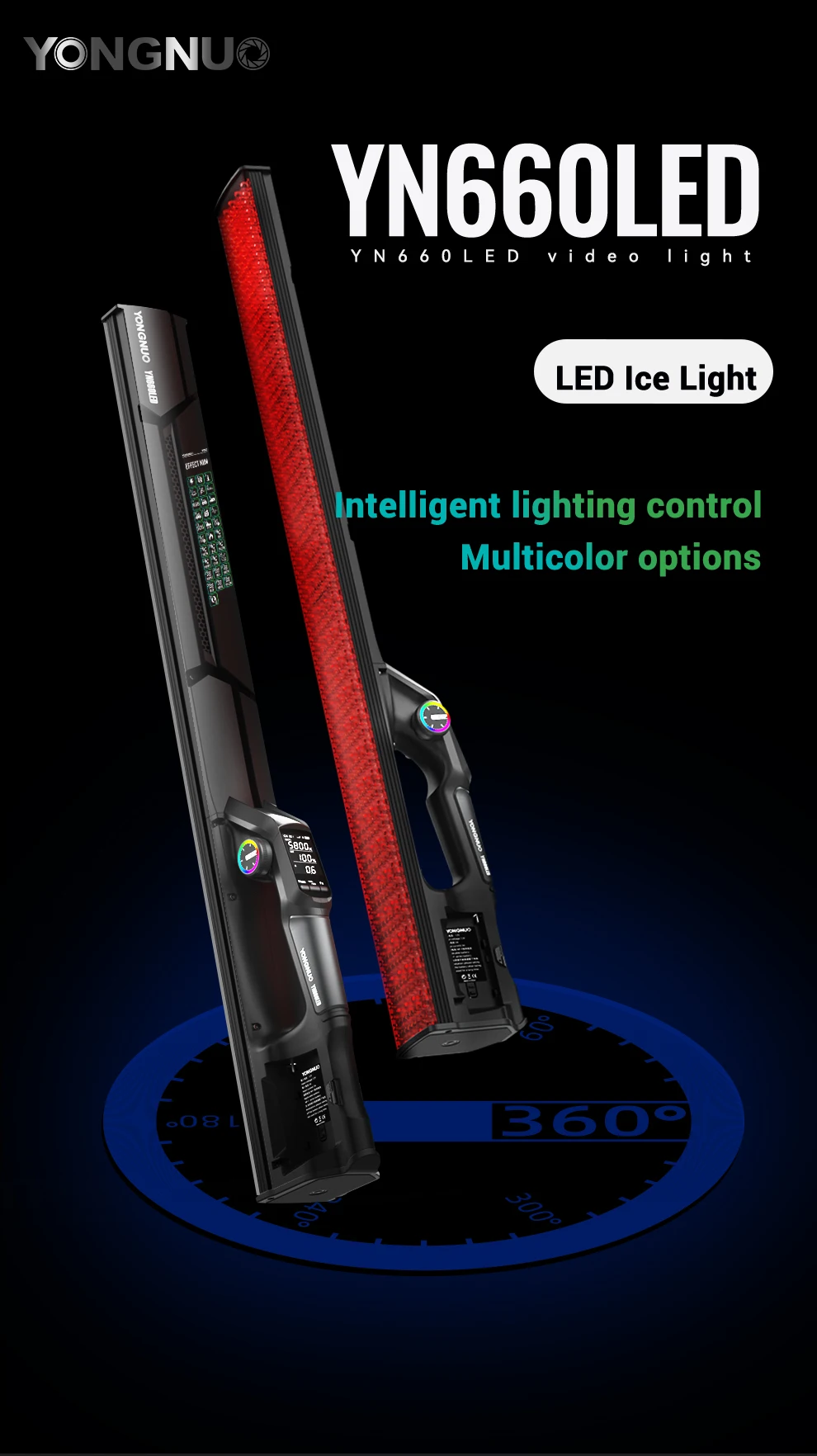 YN660 Handheld LED Video Light Touch Adjusting Bi-color 2000-9900k RGB Color Rem