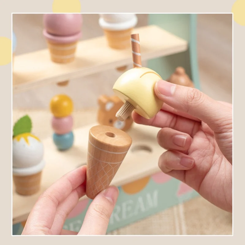 Wooden children's artificial ice cream cone ice cream model accessories mini sale table Home ice cream shop toys 5