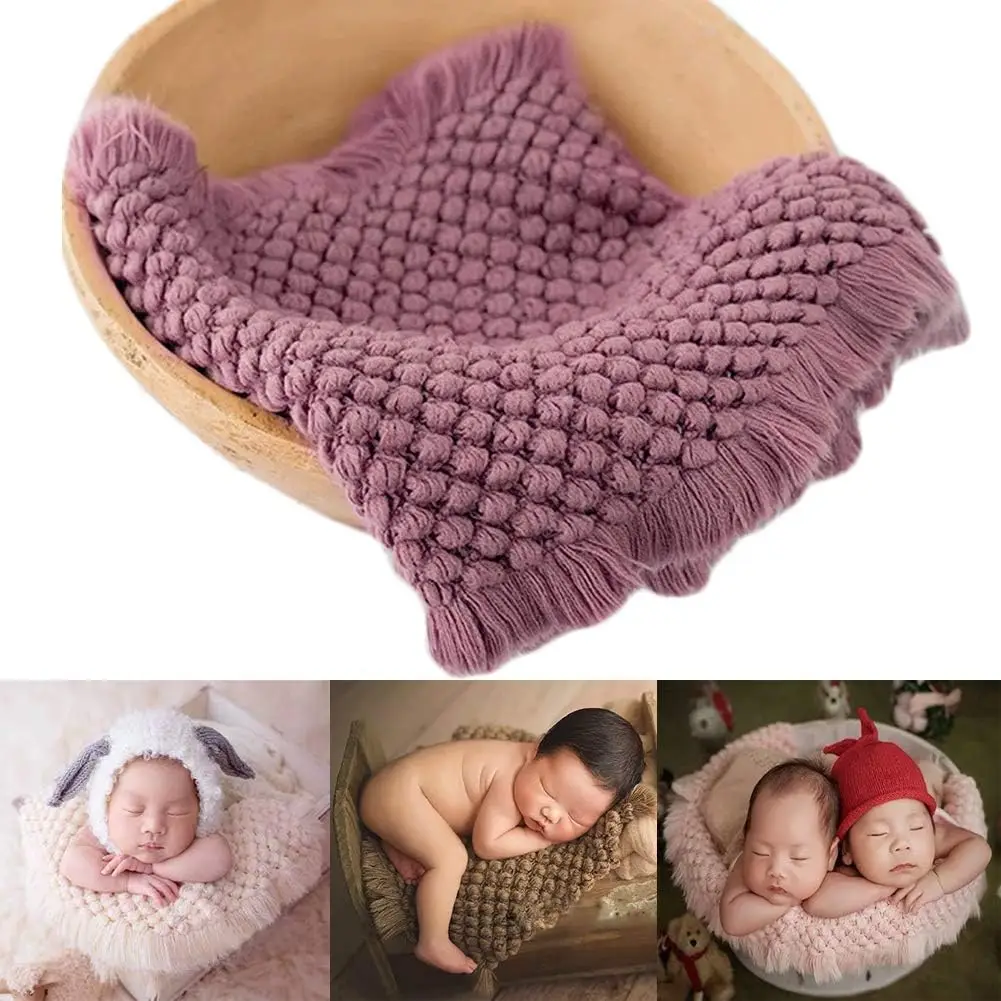 Baby Photography Props: Beige Braid Wool Basket Filler and Blanket