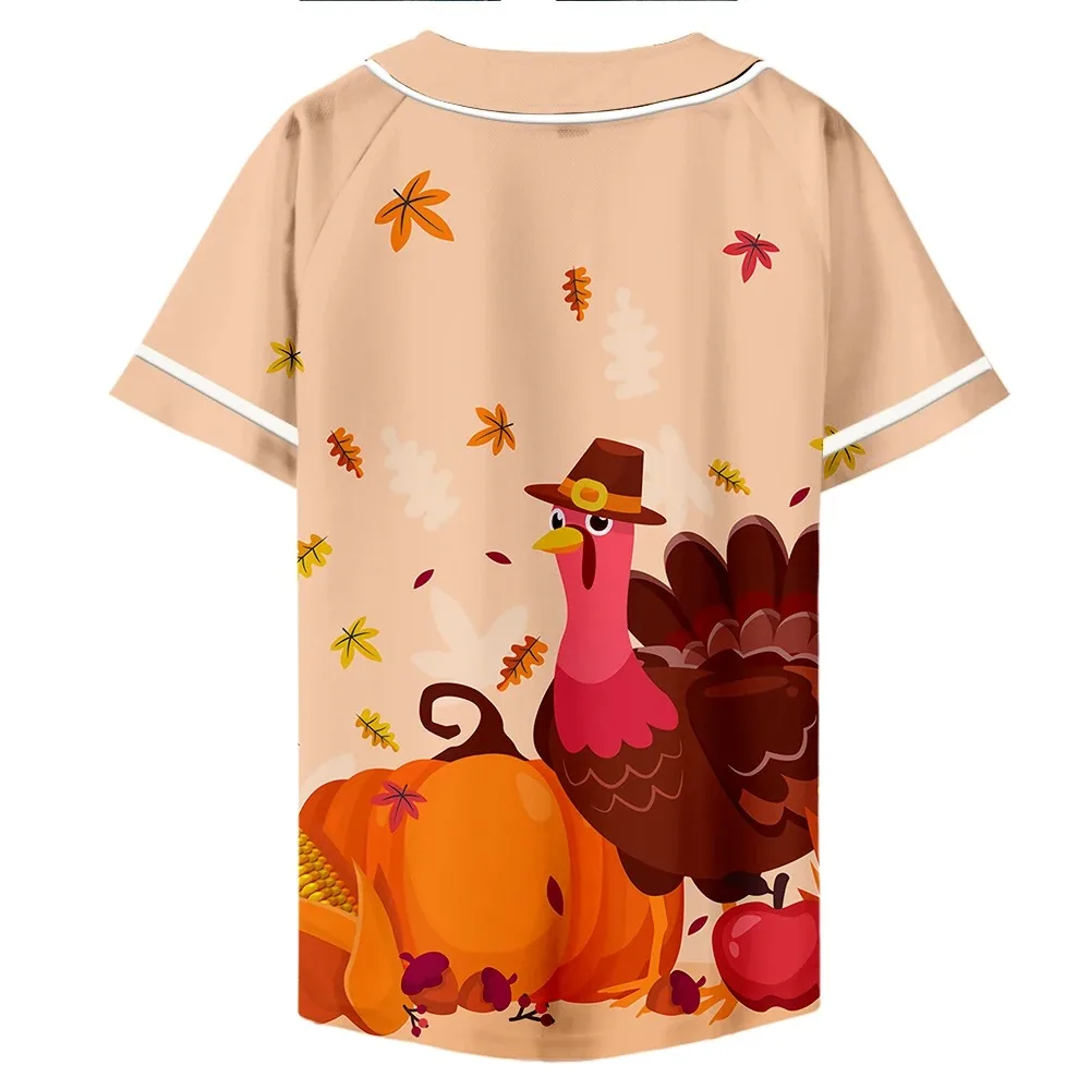 Thanksgiving Turkey Cartoon Merch Baseball T-shirt para homens e mulheres, manga curta, camisola casual diária, roupa 3D 2024
