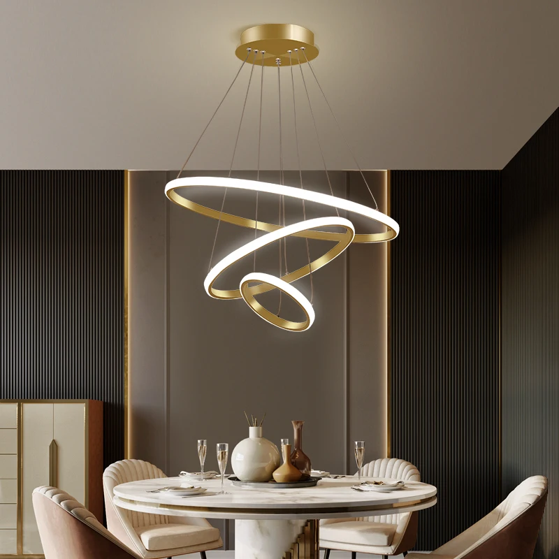 Modern Ring Led Chandelier Ceiling Chandelier Black/White/Gold Stairwell Living Dining Kitchen Interior Lighting Ring Lighting globe pendant light Pendant Lights